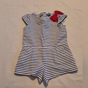 Janie and Jack girls size 6 white with blue stripe romper. Red shoulder bow